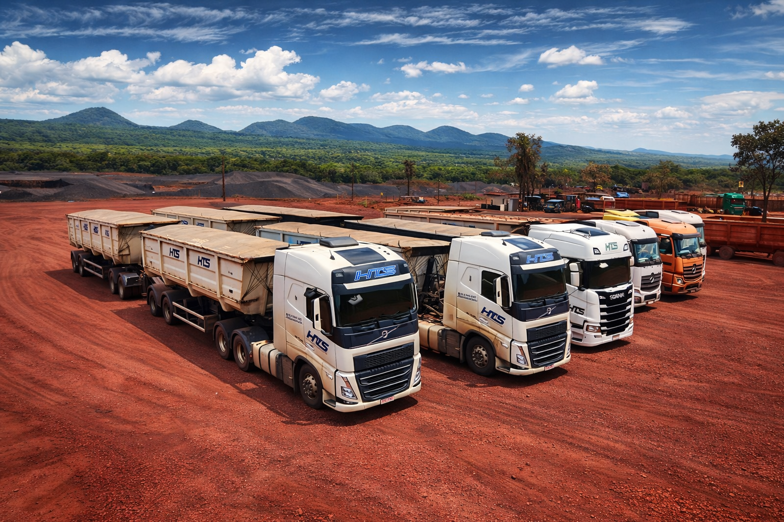 Frota de caminhões HTS Logística em operação